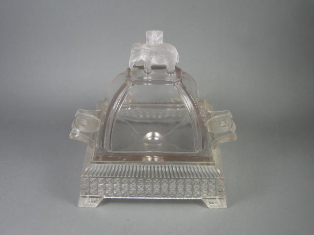 1884 Aetna EAPG Jumbo Elephant Pattern Pressed Glass Dome Top Butter Dish W/ Lid 3