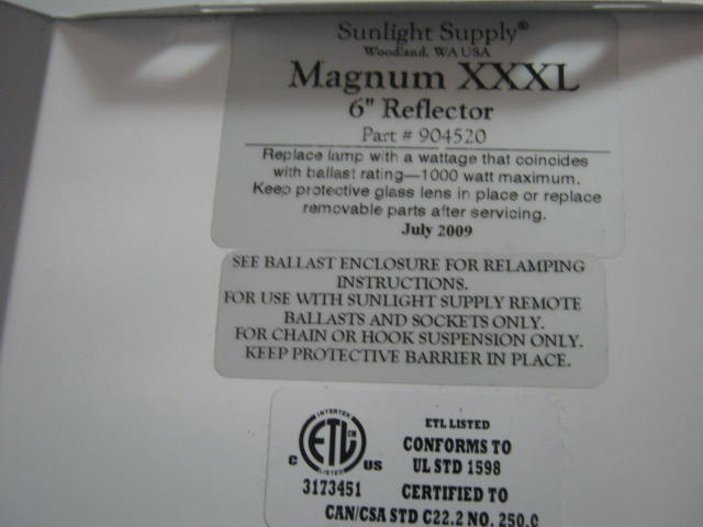 Sun System Magnum XXXL 6" Air Cooled Reflector Hood Grow Light Indoor Garden NR! 3
